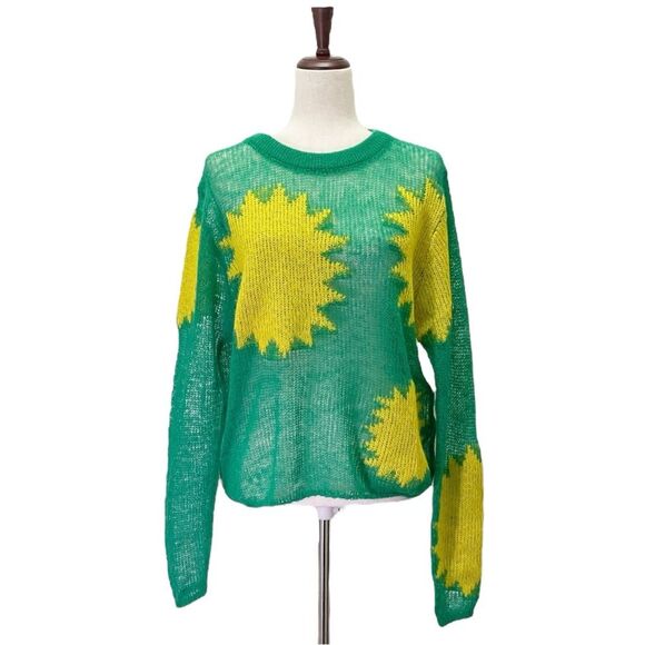 NWT Savage X Fenty Knittin Pretty Loose Knit Sweater Size XS Green Yellow NEW - Picture 2 of 15